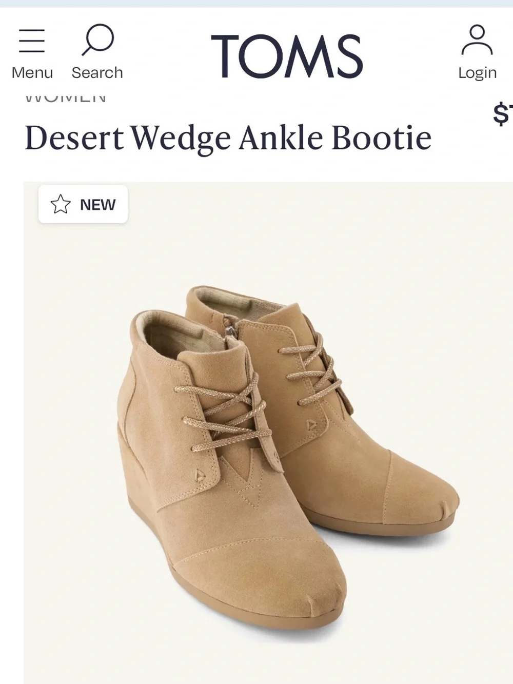 TOMS Desert Wedge Ankle Bootie in Tan Suede